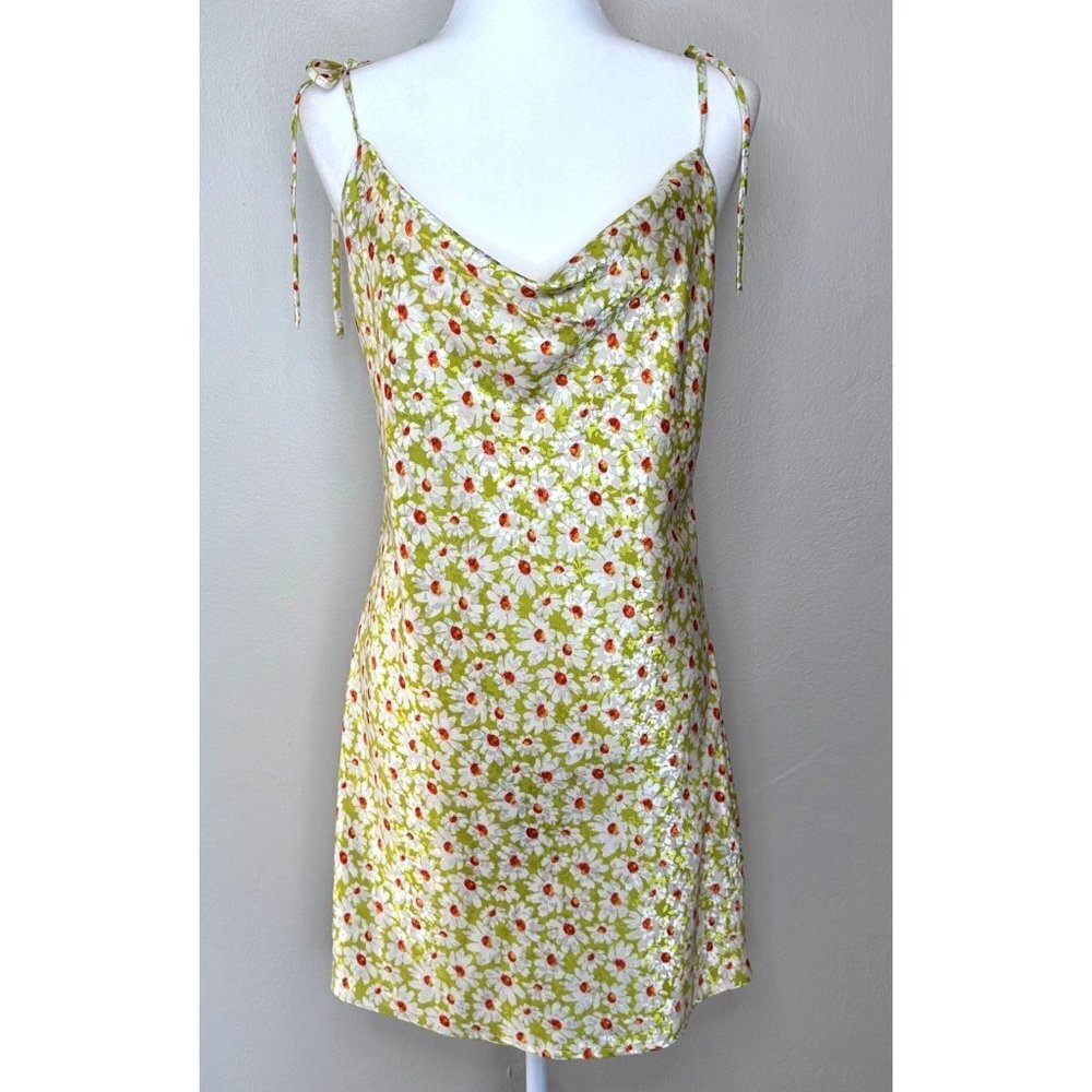 Altar’d State Green Floral Draped Cowl Neck Slip Dress Women Size Medium Feminin - Picture 1 of 9